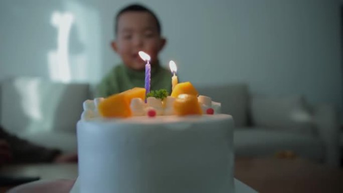 庆祝2岁男孩生日一家人儿子开心