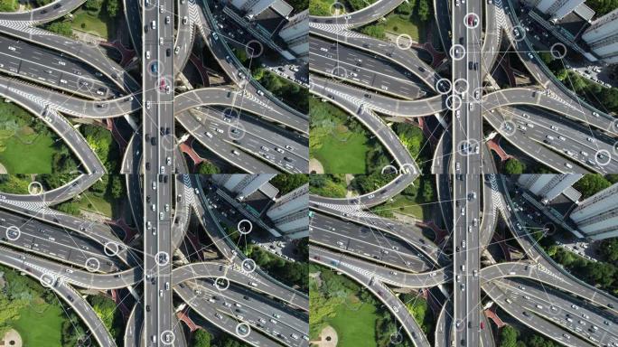 汽车传感系统概念科技城市车辆导航立交桥车