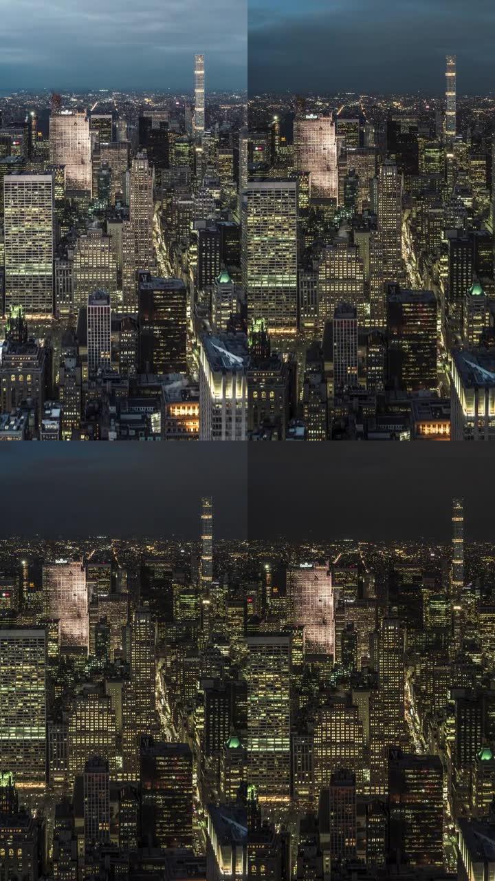 曼哈顿中城摩天大楼的T/L鸟瞰图，从黄昏到夜晚/纽约