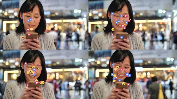 亚洲女性在社交媒体上使用智能手机