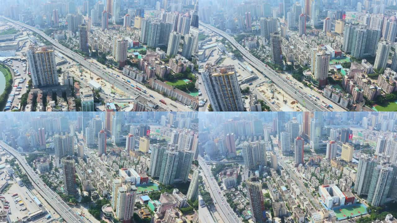 中国深圳城市天际线的无人机视图