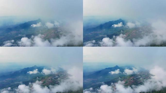 雾的鸟瞰图流过泰国北部的雨林山