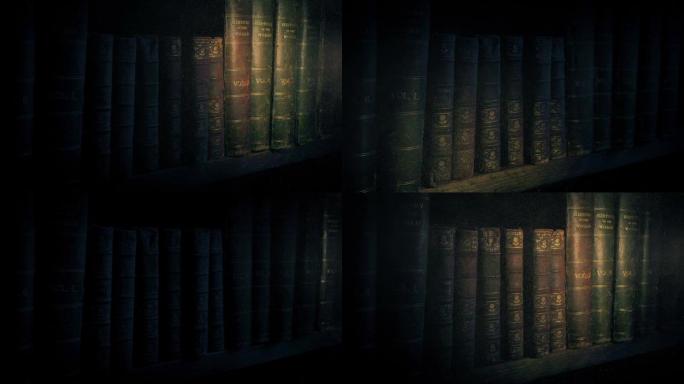 火炬照亮尘土飞扬的老房子里的书籍