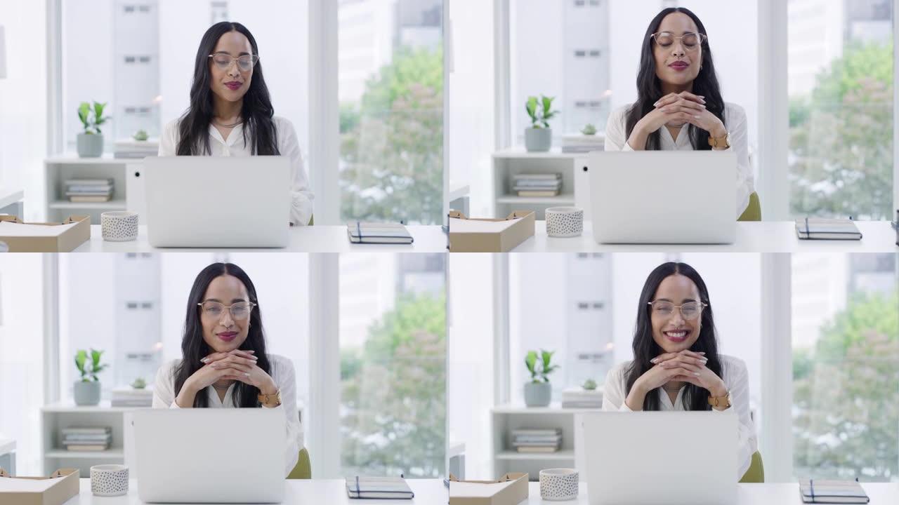 一名年轻女商人在现代办公室使用笔记本电脑的4k视频片段