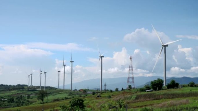 风力涡轮机场风力发电网清洁能源风车风电站