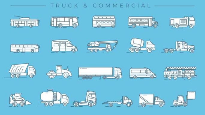 alpha通道上的卡车和商业运输线图标。