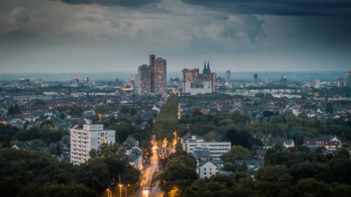 黄昏时的科隆城市景观-鸟瞰图