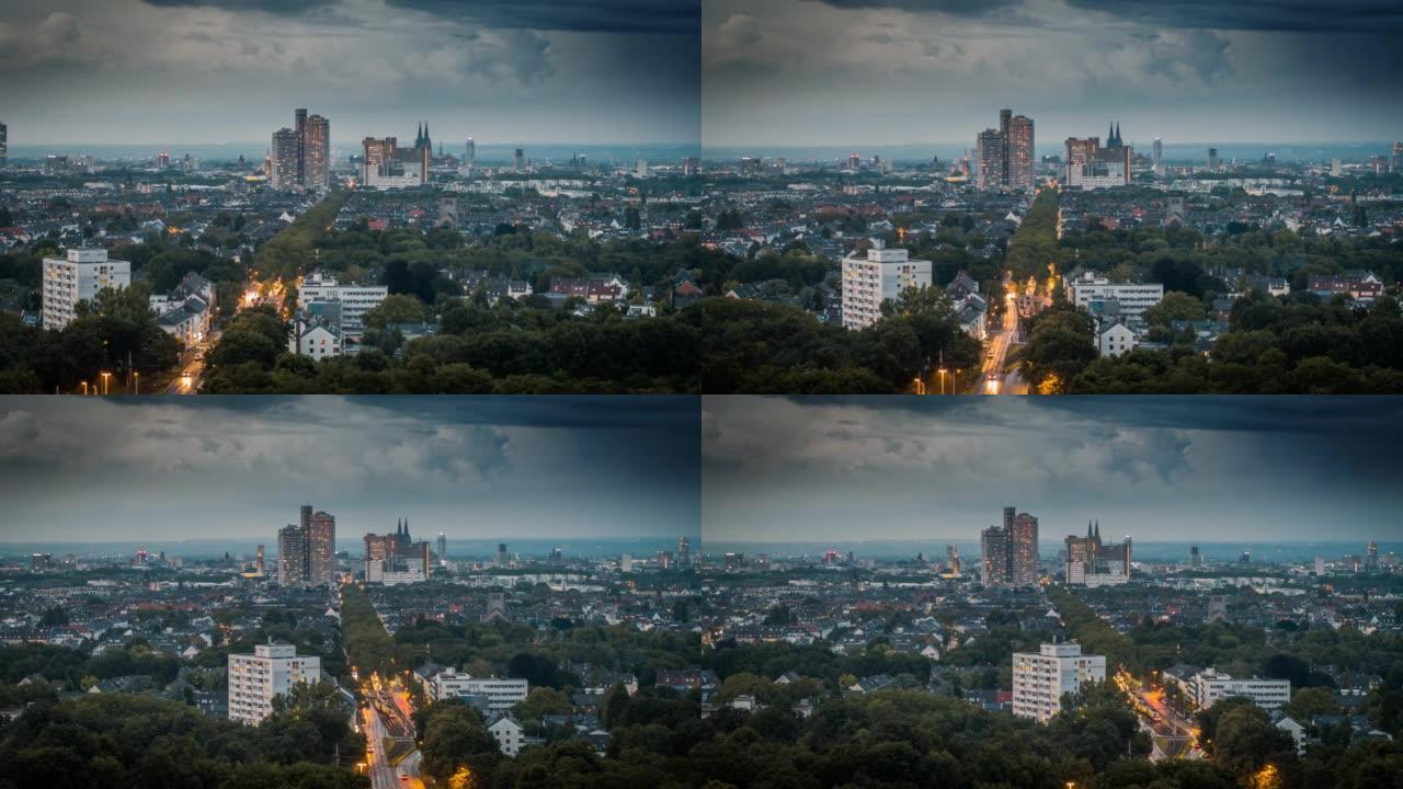 黄昏时的科隆城市景观-鸟瞰图