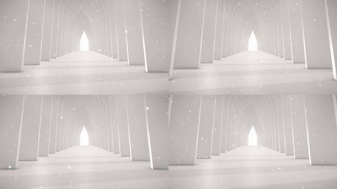飞越未来主义白色隧道 (可循环) 照明走廊的概念，室内设计，宇宙飞船，抽象，科学，技术，科学，建筑，