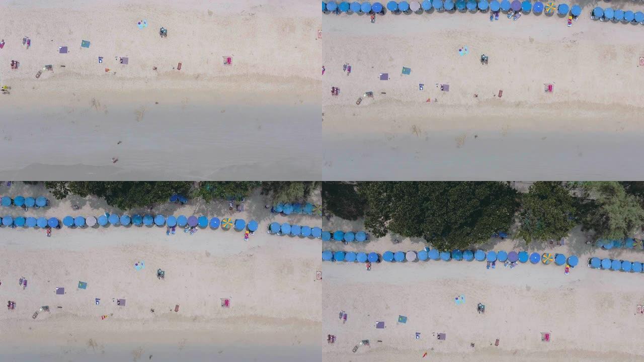 鸟瞰图夏季拥挤的人们海滩