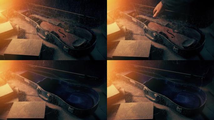 人在阳光下拿起小提琴-古老的爱好，回忆概念