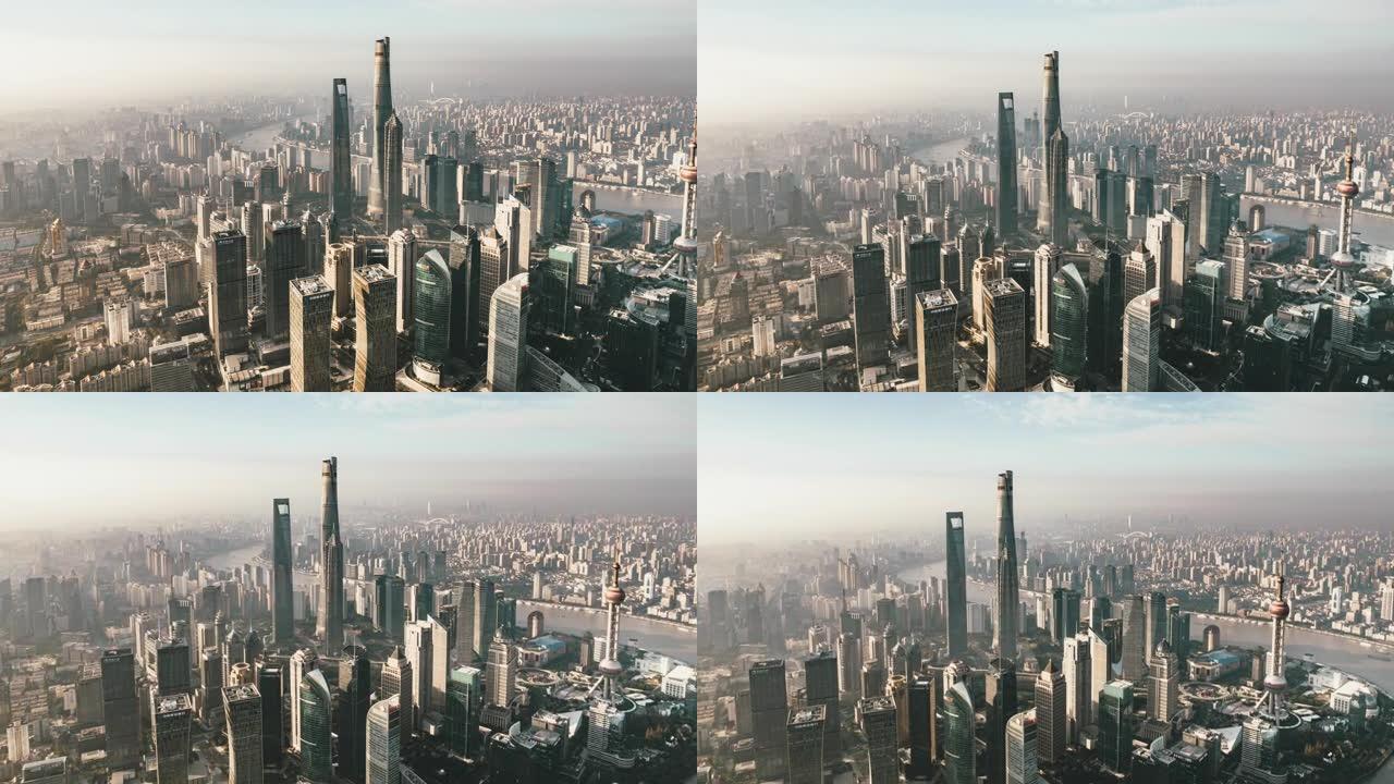 上海天际线的超流和鸟瞰图