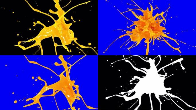 慢动作4K在哑光阿尔法通道面具中爆炸新鲜果汁