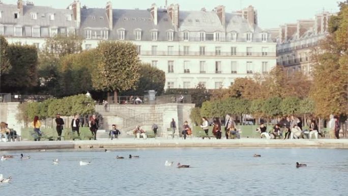 法国巴黎杜伊勒里花园 (法语: Jardin des Tuileries) 的大巴辛八角形。慢动作。