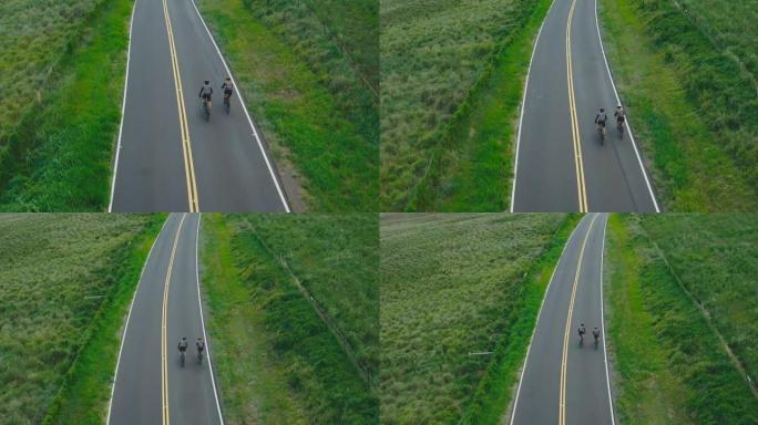 骑自行车者道路自行车的鸟瞰图