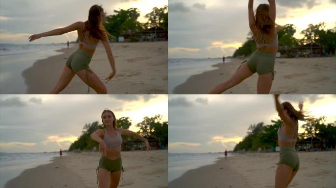 女人喜欢在海滩上跳舞