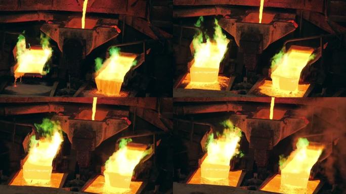 熔化的铜在燃烧后流动