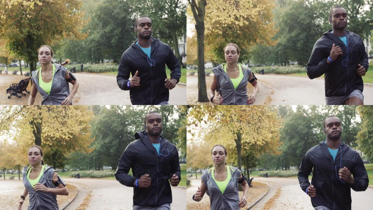 两个朋友一起在公园慢跑的4k视频片段