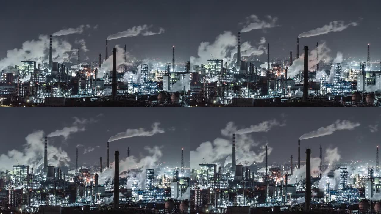 T/L ZI夜间石化厂和炼油厂的鸟瞰图