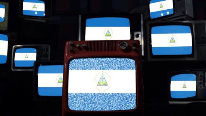 尼加拉瓜国旗和旧电视。
