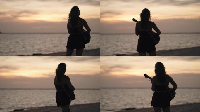 日落时弹吉他的女人