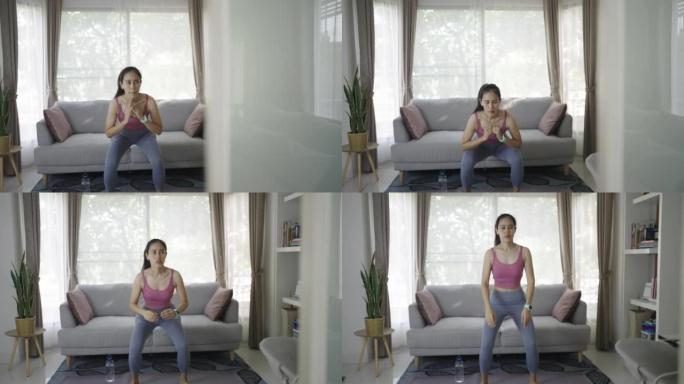 亚洲女性在家室内锻炼