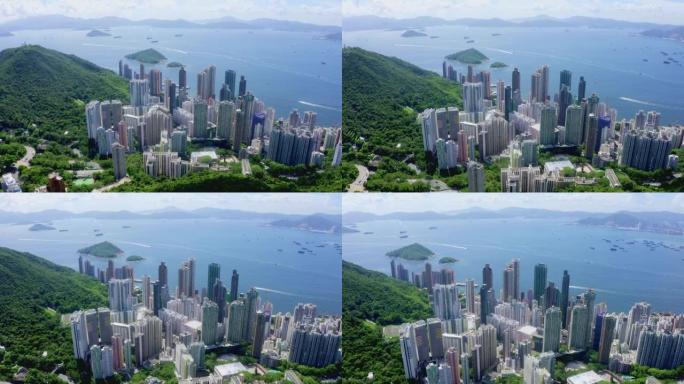 航拍香港城市沿海地区城市宣传片高端住宅