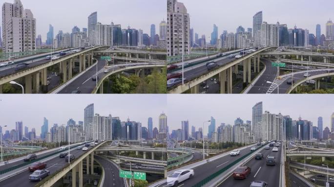 上海的空中飞行金融区、4k分辨率、城市