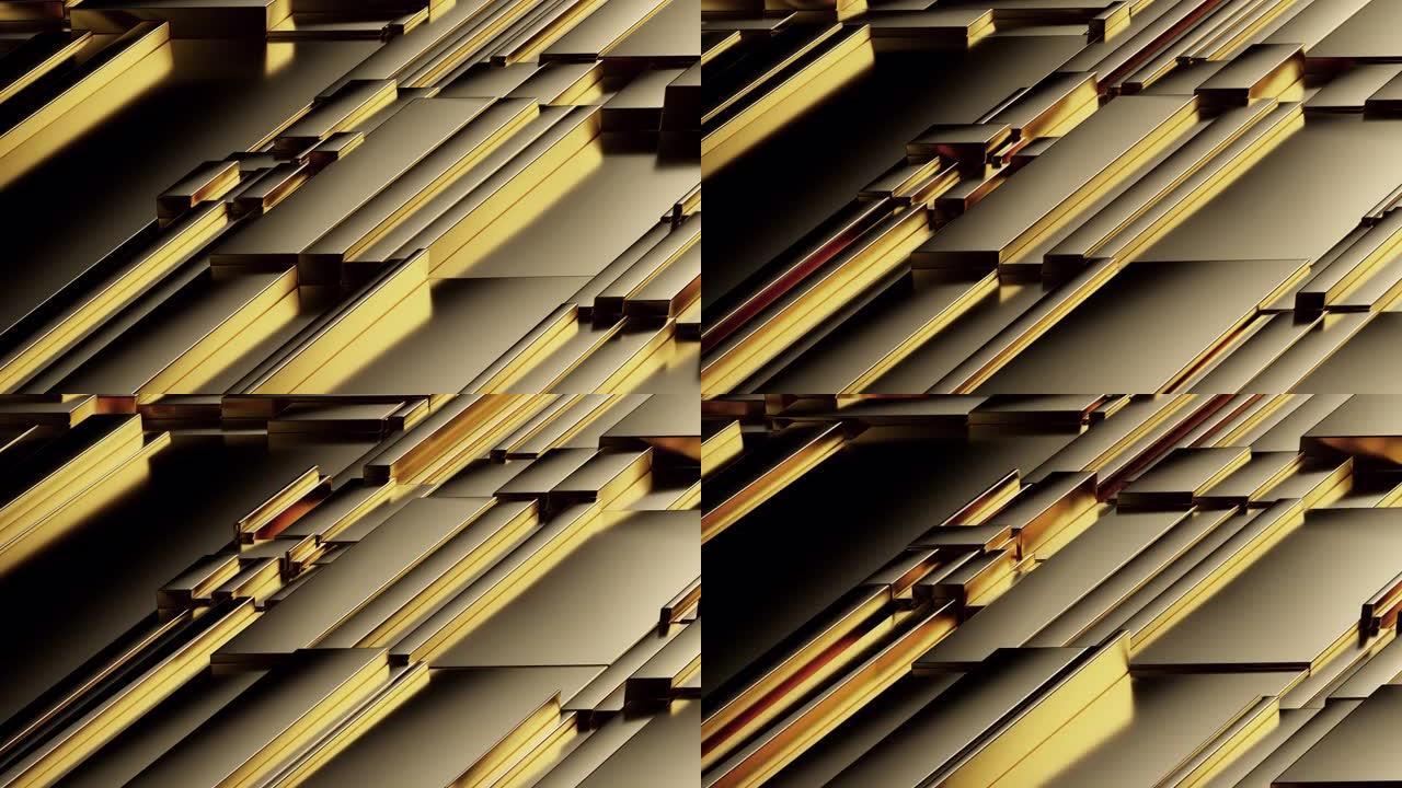 金色立方体上下移动的抽象背景