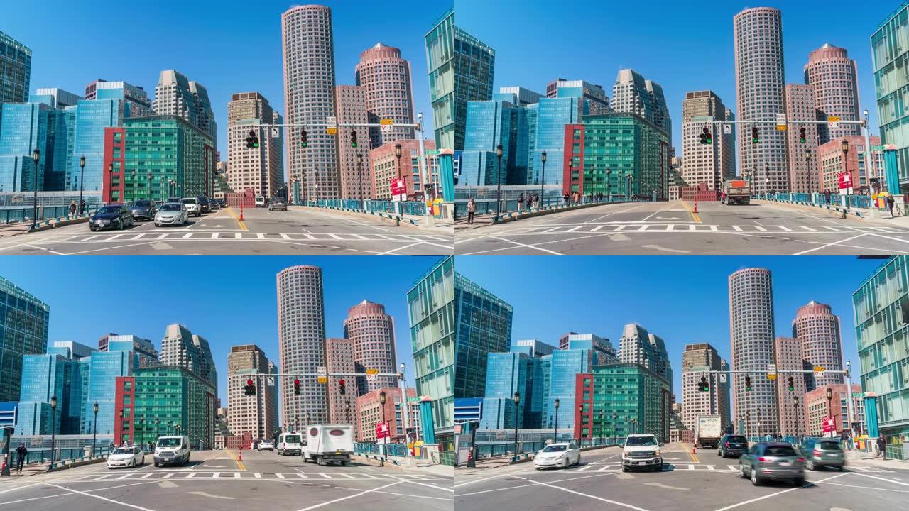 美国马萨诸塞州波士顿城市生活和交通道路的时间流逝