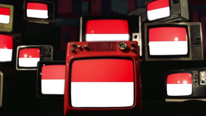 印度尼西亚的国旗和复古电视机。