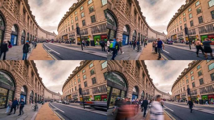 在伦敦摄政街和皮卡迪利广场购物的拥挤通勤旅游步行和观光的时间流逝