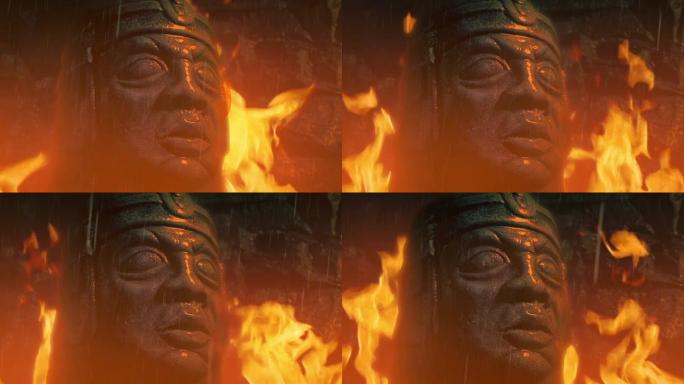 火与雨中的雕像一般部落人物