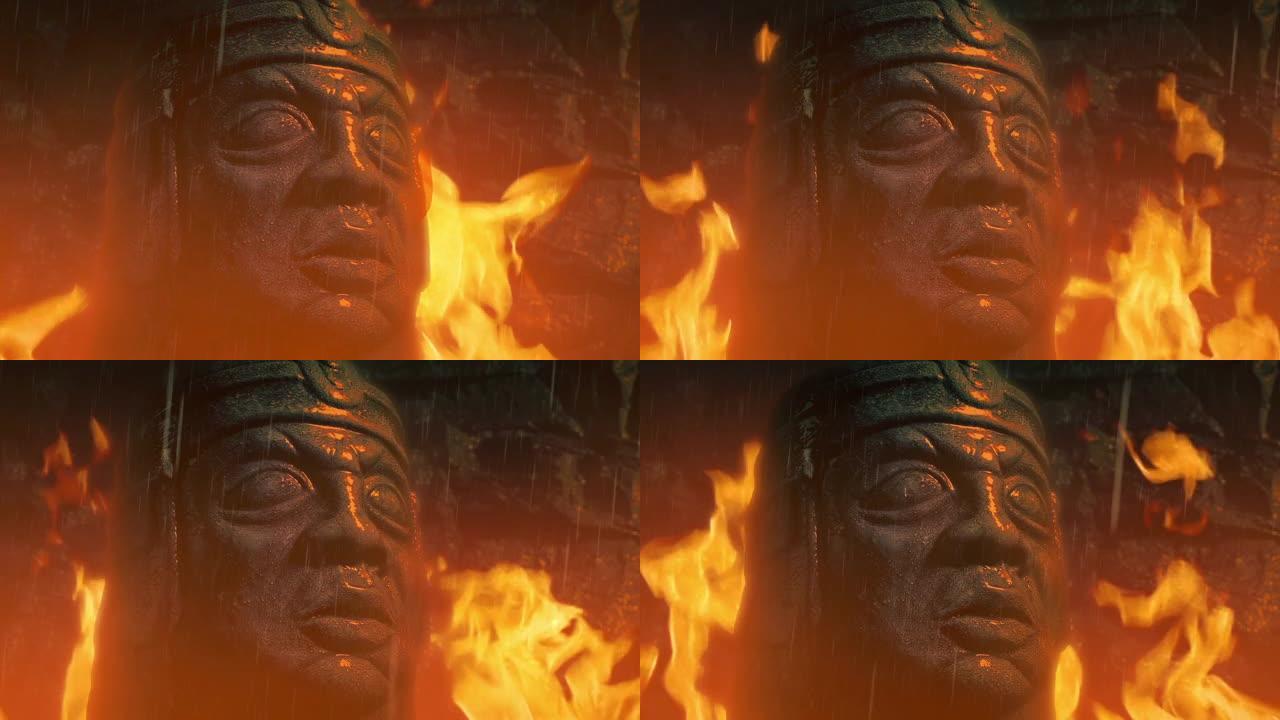 火与雨中的雕像一般部落人物