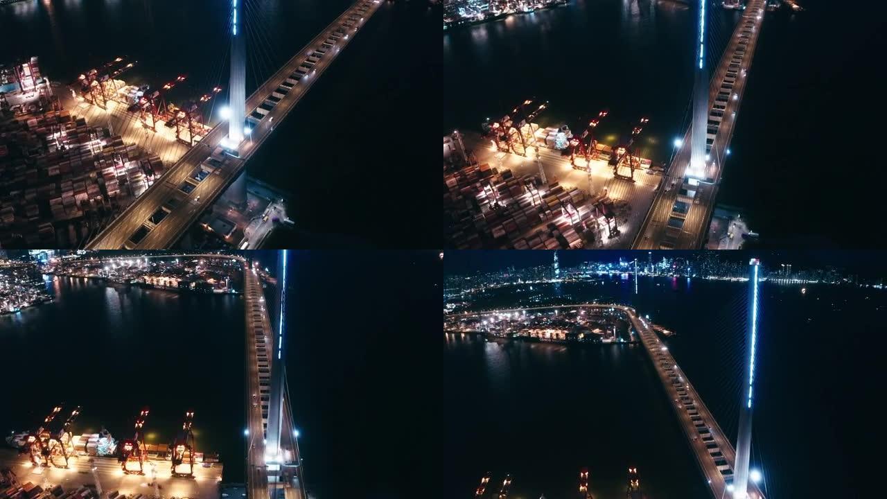 香港夜间的石匠桥夜景航拍大桥航拍