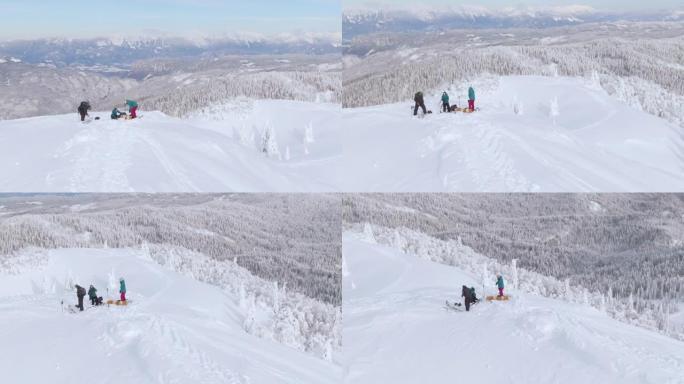 空中: 在三个分裂的寄宿生周围飞行，准备乘新鲜的雪