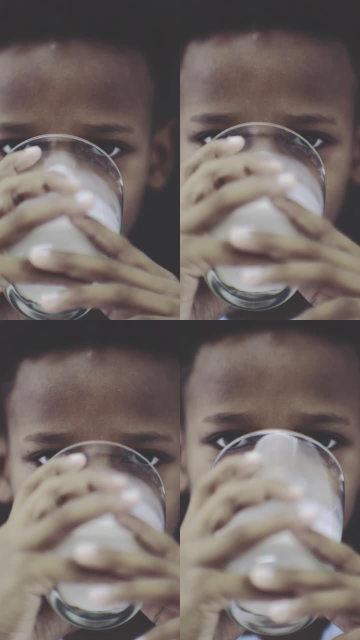 喝牛奶外国人非洲小孩实拍素材