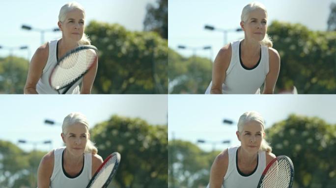 女子网球运动员准备用球拍击球