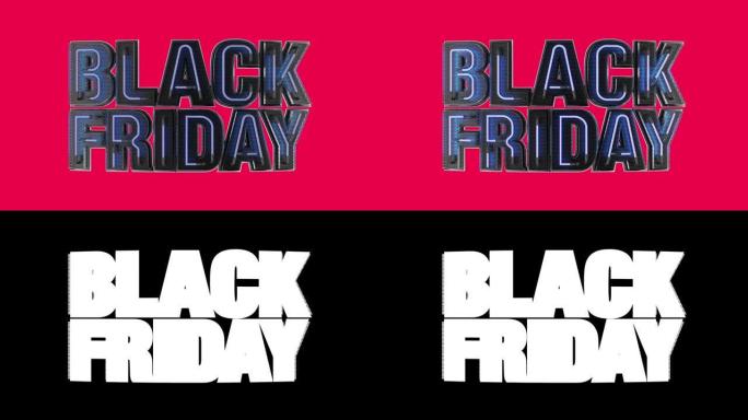 黑色星期五销售霓虹灯标志。黑色星期五销售促销假期的3d动画横幅背景。创意图形风格照明毛刺效果。闪光照