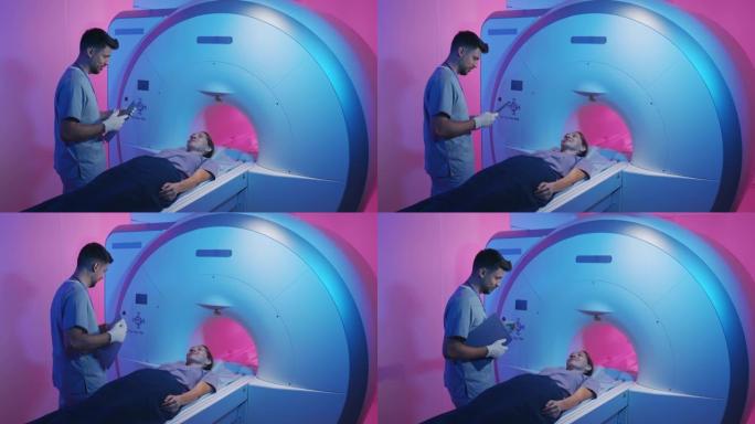 医生在MRI手术中与患者交谈