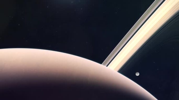 太空探测器和气体巨人土星2的逼真的建立镜头