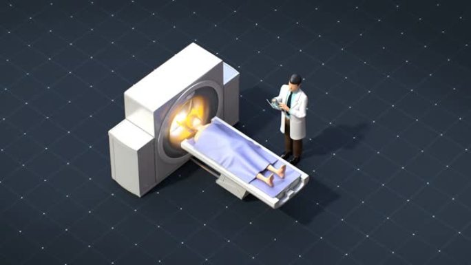 MRI扫描仪矢量图医生和患者对医学MRI扫描检查。4k。