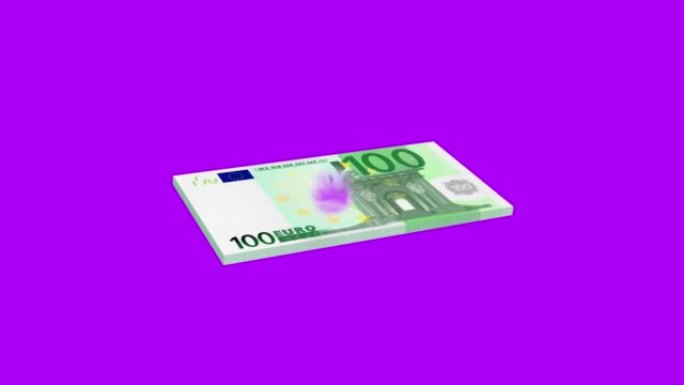 一百欧元钞票在蓝屏上燃烧，色键动画，欧洲货币钞票在火焰中消失。金融危机，灾难，损失，衰退，失败，金融