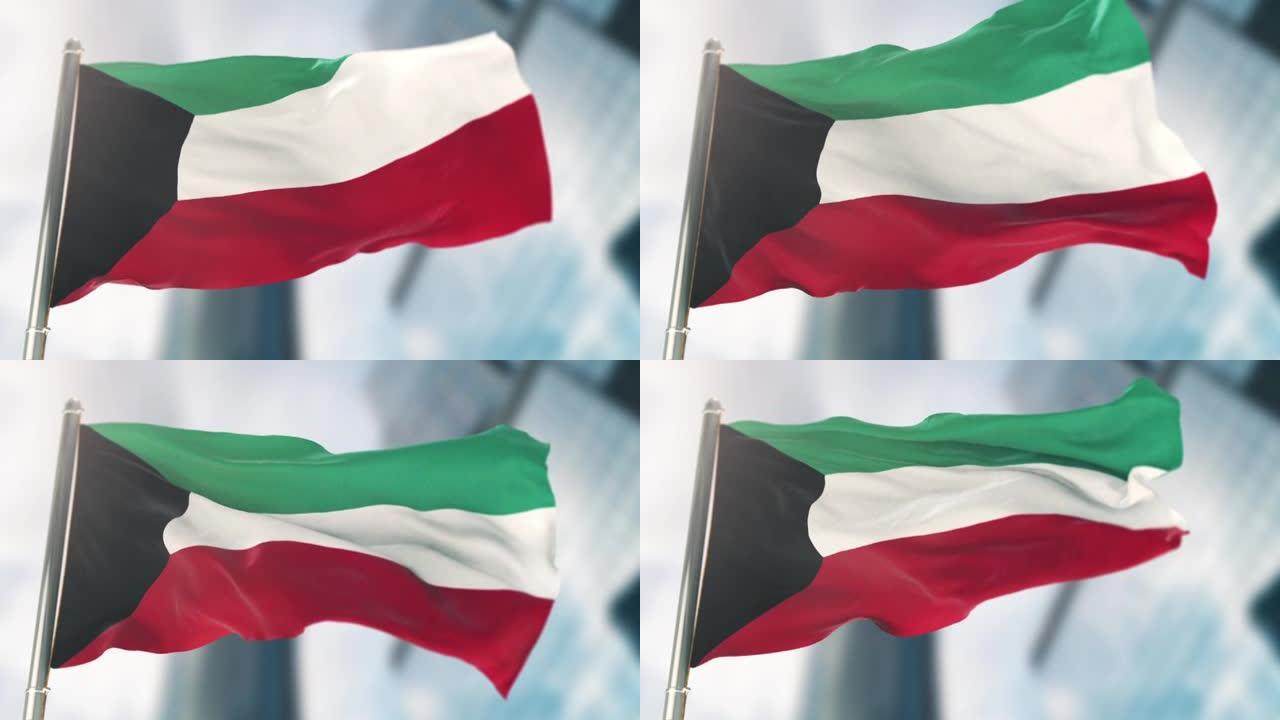 科威特国旗。慢动作