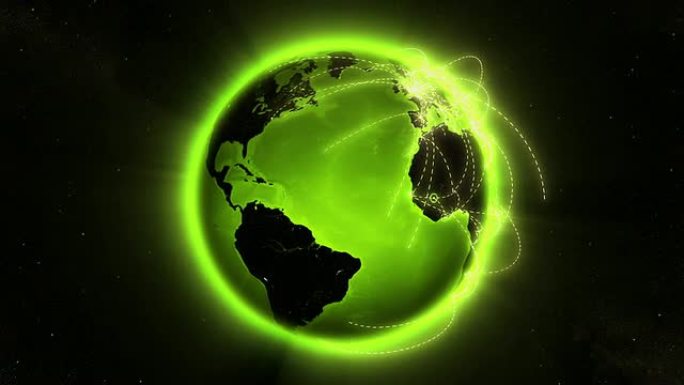 与城市灯光的世界联系。绿色和黑色。可循环