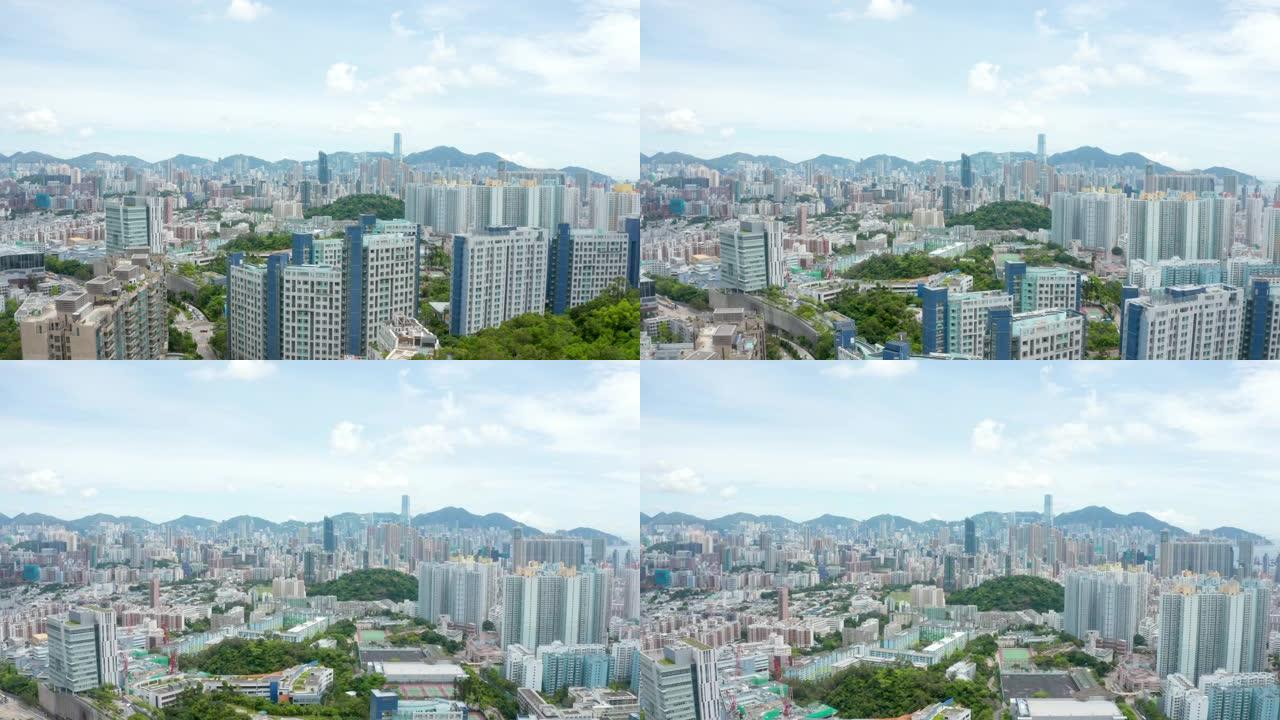 香港无人机拍摄的空中九龙概况晴天