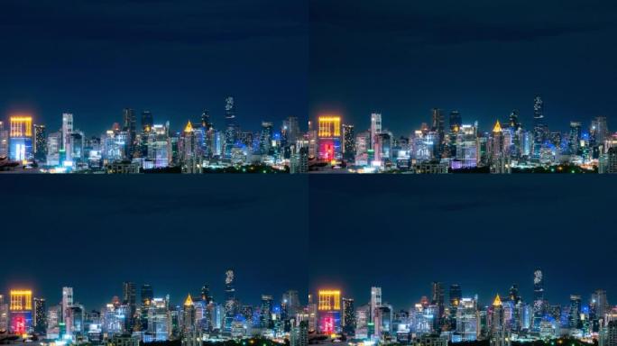 时光流逝，曼谷商业区中心的城市景观，早，日，夜。