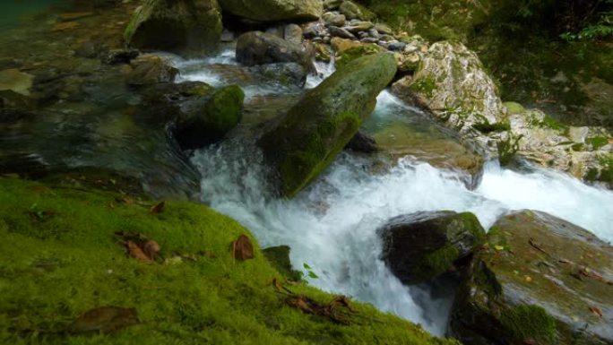 溪水在山上流动森林海氧吧瀑布溪流水