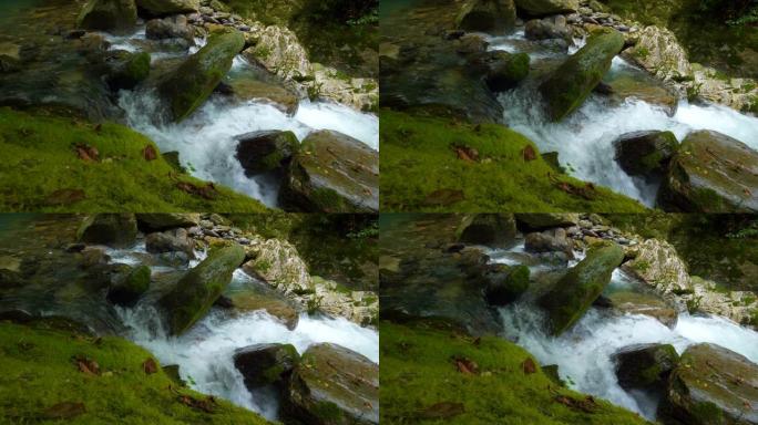 溪水在山上流动森林海氧吧瀑布溪流水