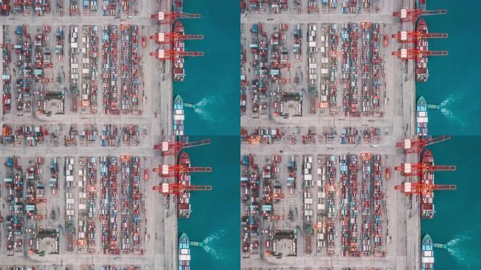 集装箱船繁忙工业港口的T/L鸟瞰图